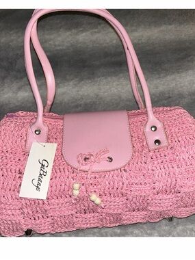 Pink Woven Hand Bag with Double Straps